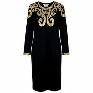 Vintage Neiman Marcus Old Money Glam Lambswool Dress‎ Women Sz L Dark Academia